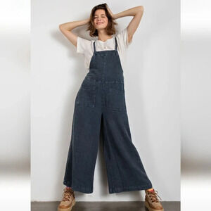 New! Easel Faded Denim Blue Washed Cotton Jumpsuit Overalls